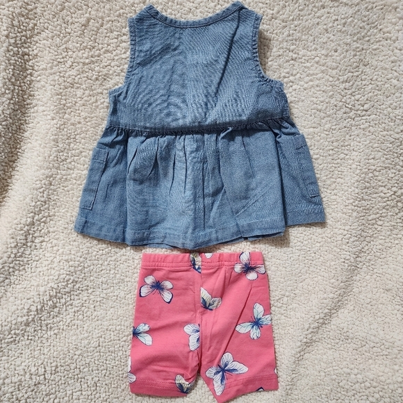 Carter's Blue Denim Top and Pink Butterfly Shorts Set Size 3M NWT - Picture 5 of 10